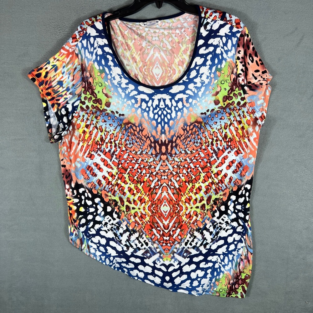 Nygard Womens Top XL Multicolor Abstract Animal Geometric Print Cap Sleeve